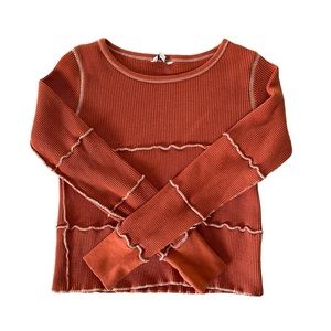 Long Sleeved Burnt Orange Waffle Girls Habitual Kids Shirt White Frills Size S-M